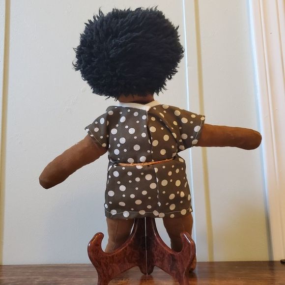 Hand Made Plush Doll with Boho Retro Brown Polka-dot Outfit - Picture 3 of 4
